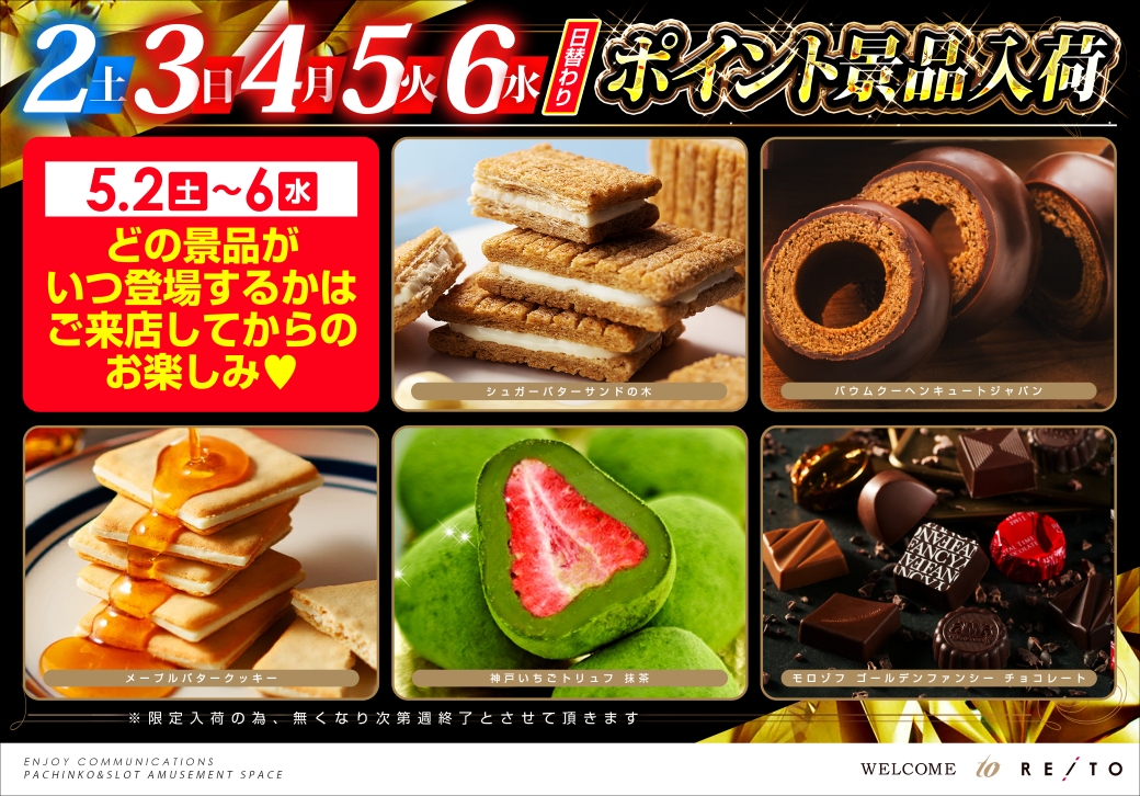 ゴールデンウィーク日替わりポイント景品